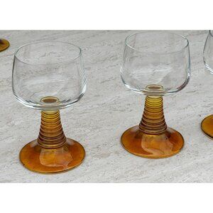 Schott Zweisel Beehive Amber Stem Wine Goblets pair 5.5” Tall Vintage